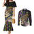 Personalized Mardi Gras Alligator Couples Matching Mermaid Dress and Long Sleeve Button Shirt Colorful Zipper Stylized