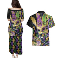 Personalized Mardi Gras Alligator Couples Matching Puletasi and Hawaiian Shirt Colorful Zipper Stylized