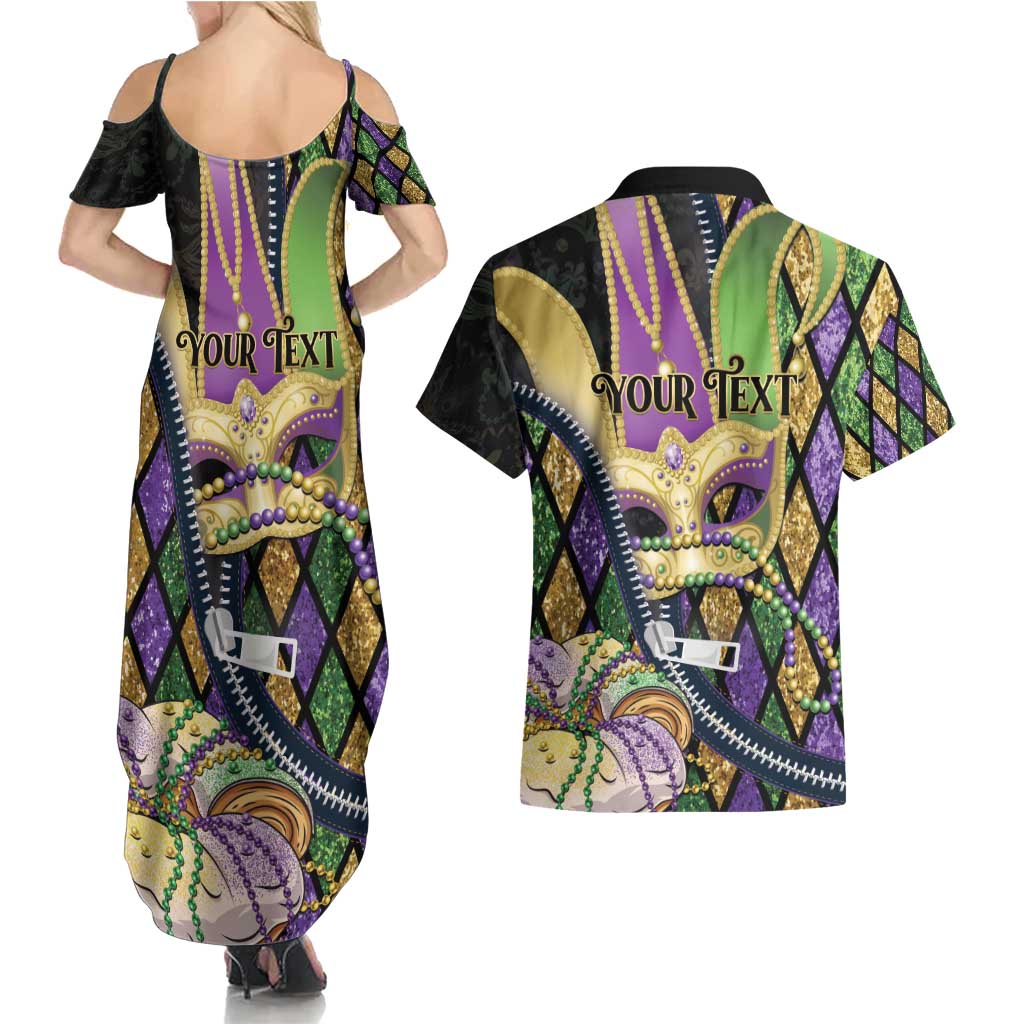 Personalized Mardi Gras Alligator Couples Matching Summer Maxi Dress and Hawaiian Shirt Colorful Zipper Stylized