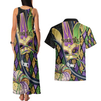 Personalized Mardi Gras Alligator Couples Matching Tank Maxi Dress and Hawaiian Shirt Colorful Zipper Stylized