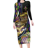 Personalized Mardi Gras Alligator Family Matching Long Sleeve Bodycon Dress and Hawaiian Shirt Colorful Zipper Stylized