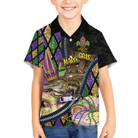 Personalized Mardi Gras Alligator Family Matching Long Sleeve Bodycon Dress and Hawaiian Shirt Colorful Zipper Stylized