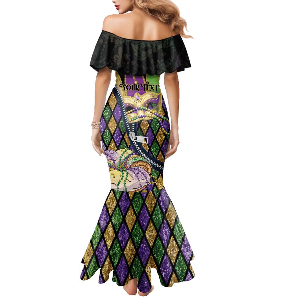 Personalized Mardi Gras Alligator Family Matching Mermaid Dress and Hawaiian Shirt Colorful Zipper Stylized