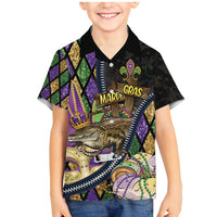 Personalized Mardi Gras Alligator Family Matching Mermaid Dress and Hawaiian Shirt Colorful Zipper Stylized