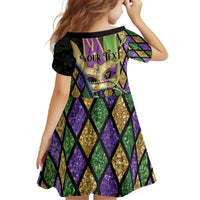 Personalized Mardi Gras Alligator Family Matching Off The Shoulder Long Sleeve Dress and Hawaiian Shirt Colorful Zipper Stylized