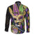 Personalized Mardi Gras Alligator Family Matching Off The Shoulder Long Sleeve Dress and Hawaiian Shirt Colorful Zipper Stylized