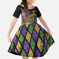 Personalized Mardi Gras Alligator Family Matching Off Shoulder Maxi Dress and Hawaiian Shirt Colorful Zipper Stylized
