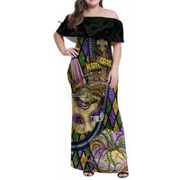 Personalized Mardi Gras Alligator Family Matching Off Shoulder Maxi Dress and Hawaiian Shirt Colorful Zipper Stylized