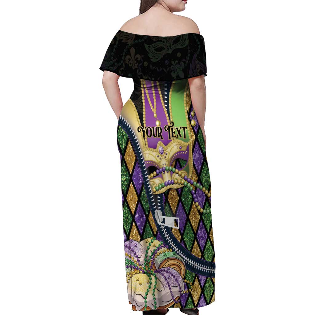 Personalized Mardi Gras Alligator Family Matching Off Shoulder Maxi Dress and Hawaiian Shirt Colorful Zipper Stylized