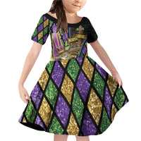 Personalized Mardi Gras Alligator Family Matching Off Shoulder Short Dress and Hawaiian Shirt Colorful Zipper Stylized