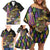 Personalized Mardi Gras Alligator Family Matching Off Shoulder Short Dress and Hawaiian Shirt Colorful Zipper Stylized