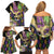 Personalized Mardi Gras Alligator Family Matching Off Shoulder Short Dress and Hawaiian Shirt Colorful Zipper Stylized