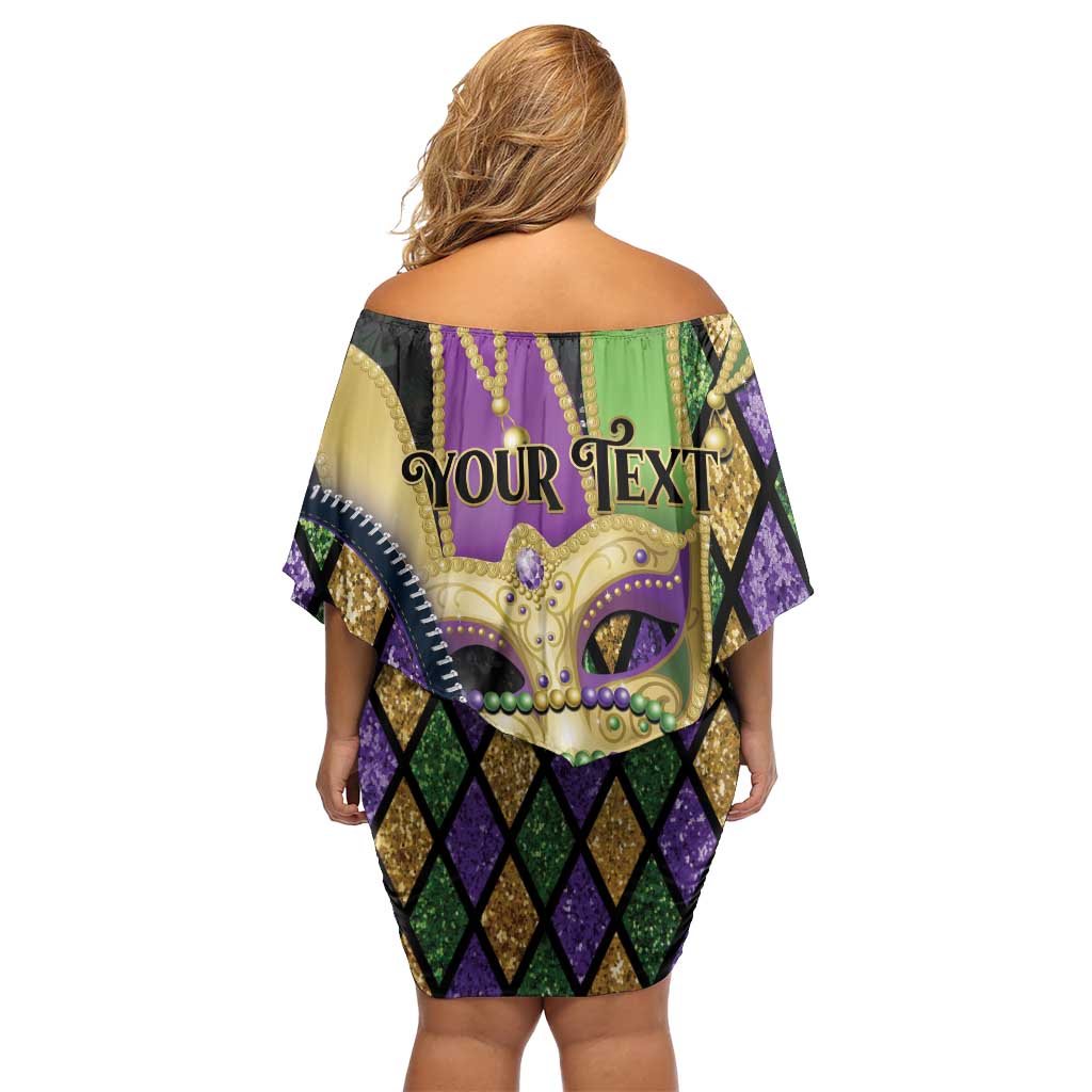 Personalized Mardi Gras Alligator Family Matching Off Shoulder Short Dress and Hawaiian Shirt Colorful Zipper Stylized