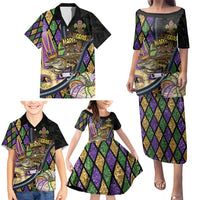 Personalized Mardi Gras Alligator Family Matching Puletasi and Hawaiian Shirt Colorful Zipper Stylized