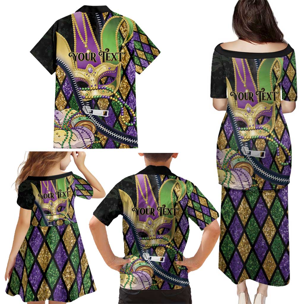 Personalized Mardi Gras Alligator Family Matching Puletasi and Hawaiian Shirt Colorful Zipper Stylized