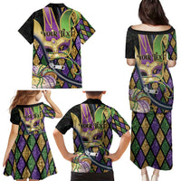 Personalized Mardi Gras Alligator Family Matching Puletasi and Hawaiian Shirt Colorful Zipper Stylized