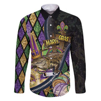 Personalized Mardi Gras Alligator Family Matching Puletasi and Hawaiian Shirt Colorful Zipper Stylized
