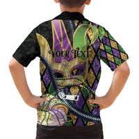 Personalized Mardi Gras Alligator Family Matching Short Sleeve Bodycon Dress and Hawaiian Shirt Colorful Zipper Stylized