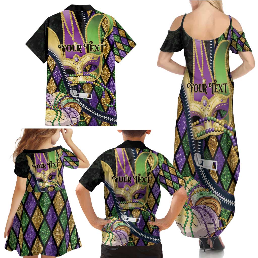 Personalized Mardi Gras Alligator Family Matching Summer Maxi Dress and Hawaiian Shirt Colorful Zipper Stylized