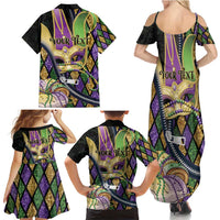 Personalized Mardi Gras Alligator Family Matching Summer Maxi Dress and Hawaiian Shirt Colorful Zipper Stylized