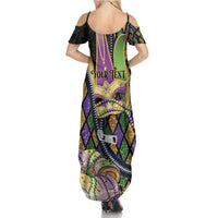 Personalized Mardi Gras Alligator Family Matching Summer Maxi Dress and Hawaiian Shirt Colorful Zipper Stylized