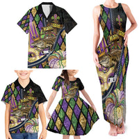 Personalized Mardi Gras Alligator Family Matching Tank Maxi Dress and Hawaiian Shirt Colorful Zipper Stylized