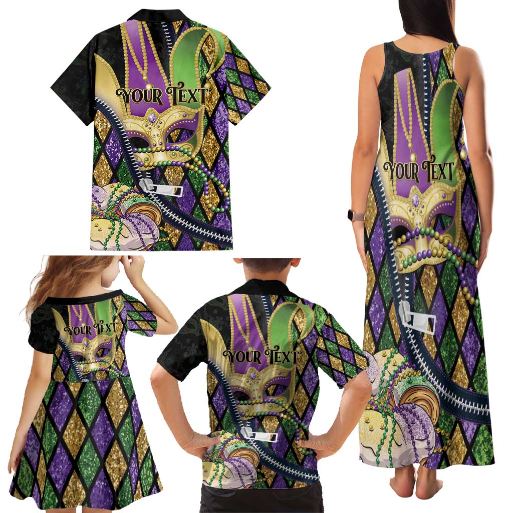 Personalized Mardi Gras Alligator Family Matching Tank Maxi Dress and Hawaiian Shirt Colorful Zipper Stylized