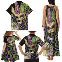 Personalized Mardi Gras Alligator Family Matching Tank Maxi Dress and Hawaiian Shirt Colorful Zipper Stylized