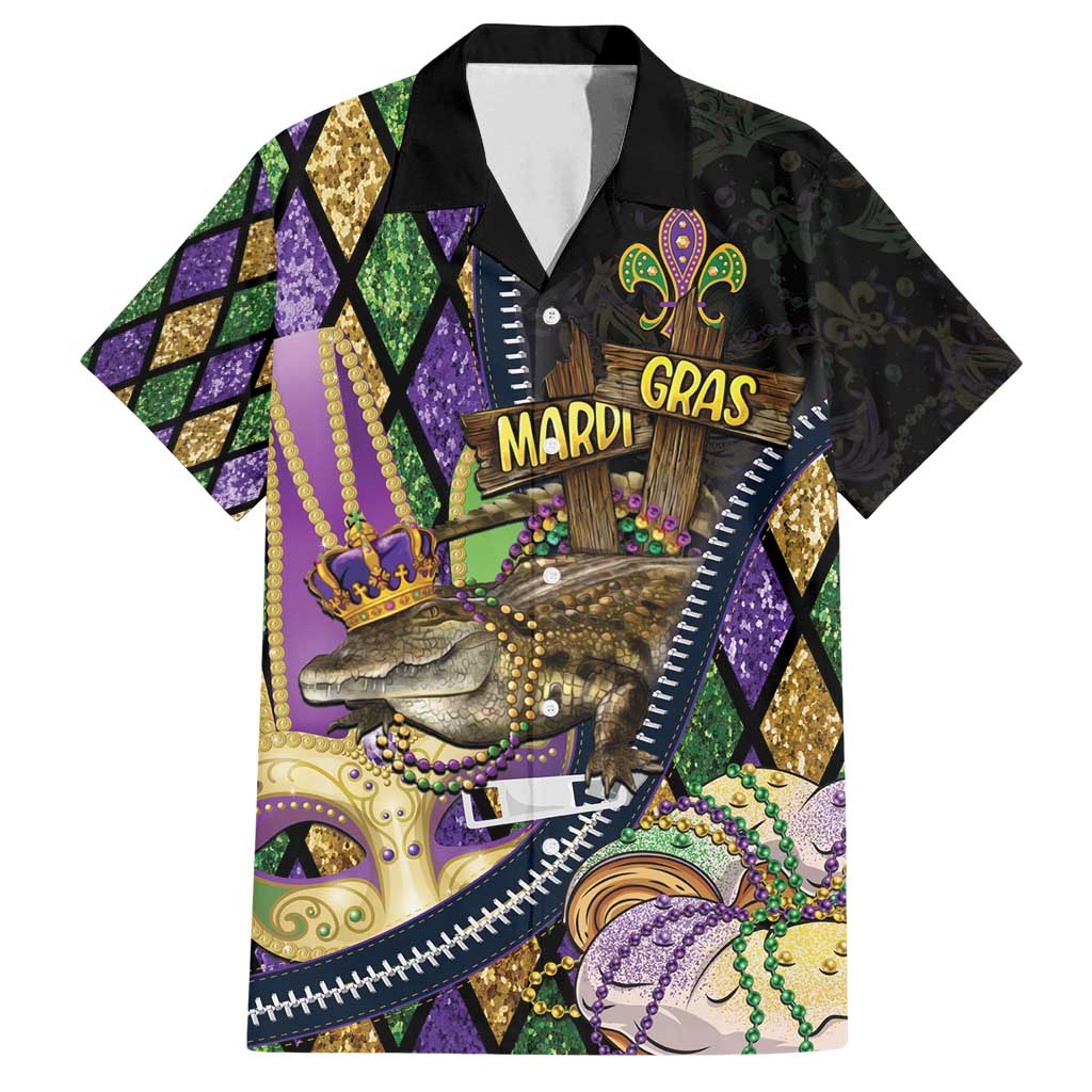 Personalized Mardi Gras Alligator Family Matching Tank Maxi Dress and Hawaiian Shirt Colorful Zipper Stylized