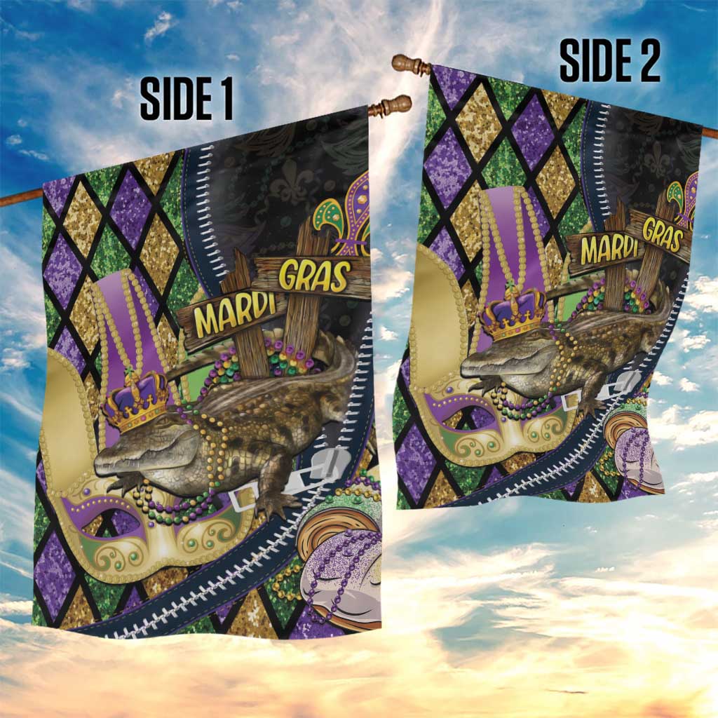 Mardi Gras Alligator Garden Flag Colorful Zipper Stylized
