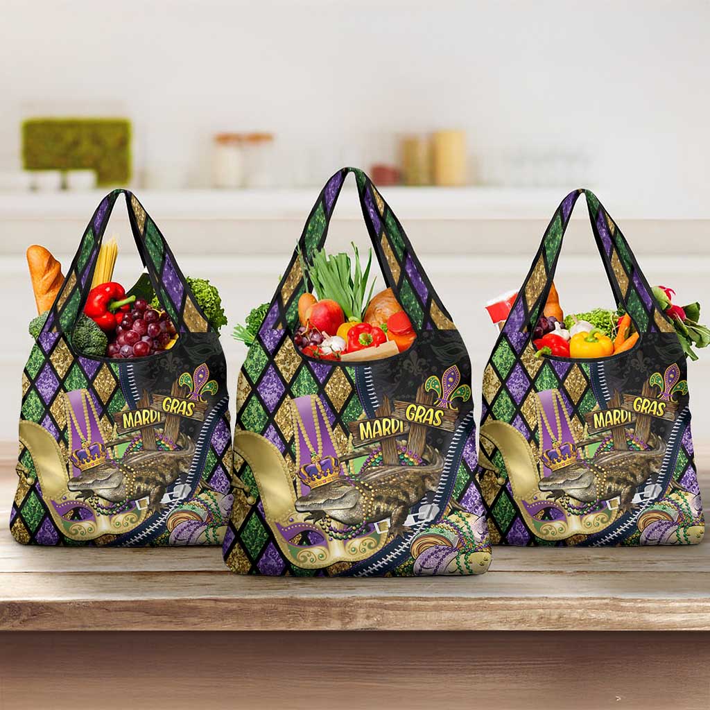 Mardi Gras Alligator Grocery Bag Colorful Zipper Stylized