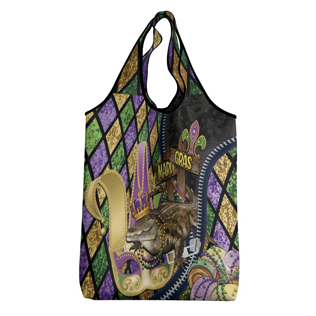 Mardi Gras Alligator Grocery Bag Colorful Zipper Stylized