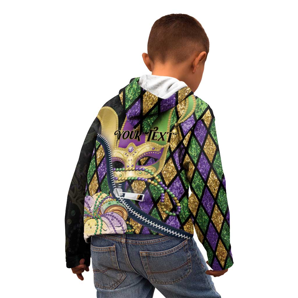 Personalized Mardi Gras Alligator Kid Hoodie Colorful Zipper Stylized
