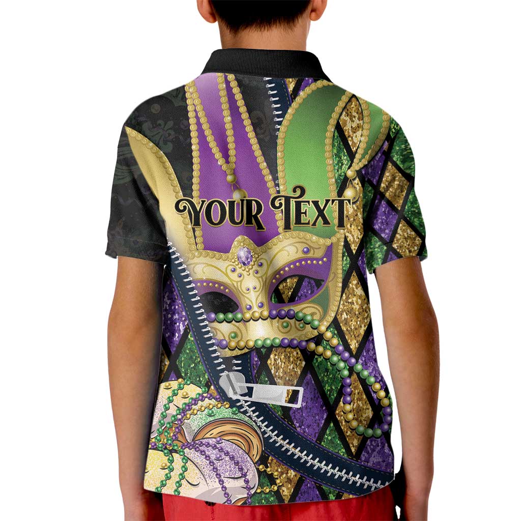 Personalized Mardi Gras Alligator Kid Polo Shirt Colorful Zipper Stylized