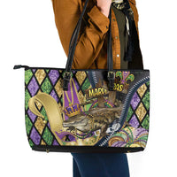 Mardi Gras Alligator Leather Tote Bag Colorful Zipper Stylized