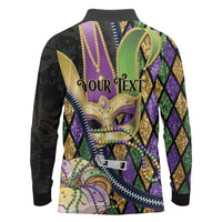 Personalized Mardi Gras Alligator Long Sleeve Polo Shirt Colorful Zipper Stylized