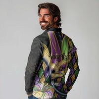 Personalized Mardi Gras Alligator Long Sleeve Polo Shirt Colorful Zipper Stylized