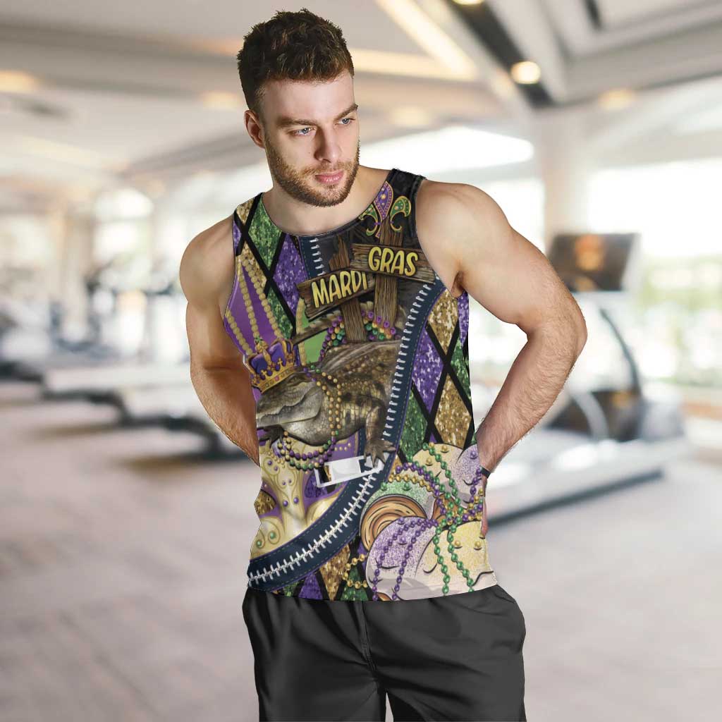 Personalized Mardi Gras Alligator Men Tank Top Colorful Zipper Stylized