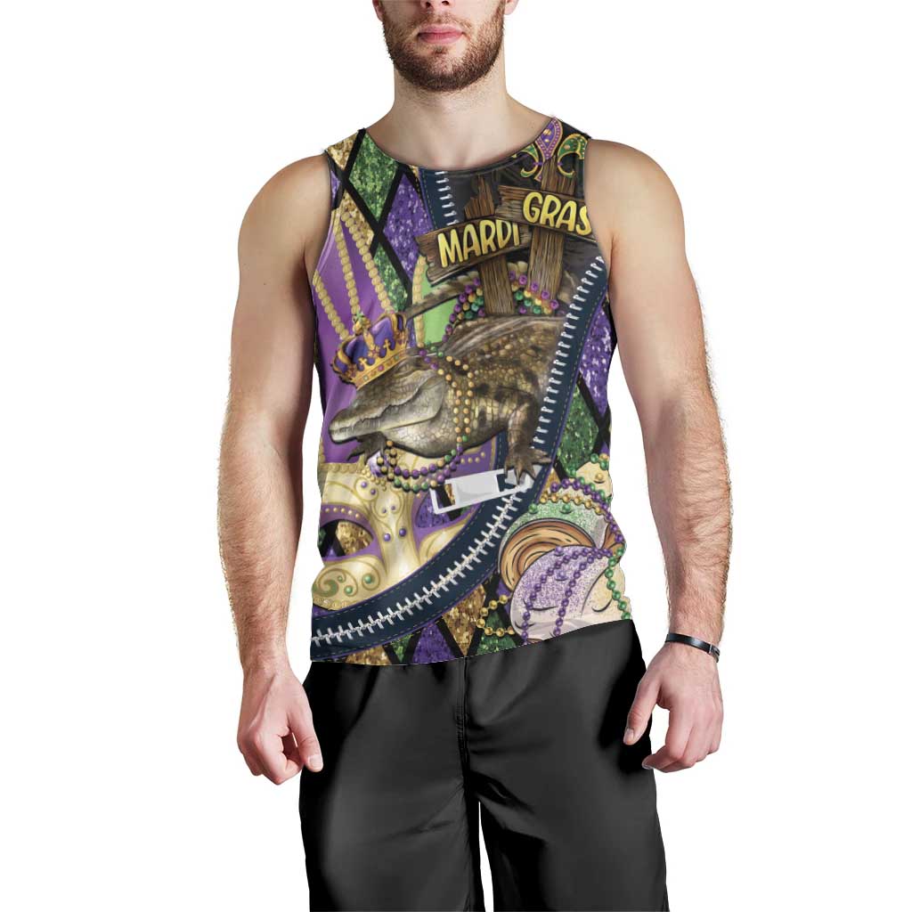 Personalized Mardi Gras Alligator Men Tank Top Colorful Zipper Stylized
