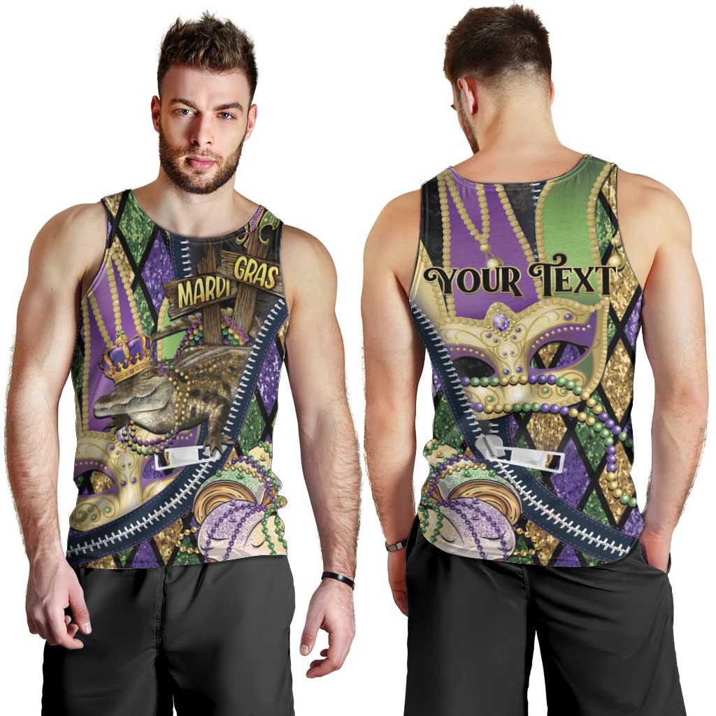 Personalized Mardi Gras Alligator Men Tank Top Colorful Zipper Stylized