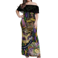 Personalized Mardi Gras Alligator Off Shoulder Maxi Dress Colorful Zipper Stylized