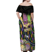 Personalized Mardi Gras Alligator Off Shoulder Maxi Dress Colorful Zipper Stylized