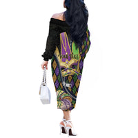 Personalized Mardi Gras Alligator Off The Shoulder Long Sleeve Dress Colorful Zipper Stylized