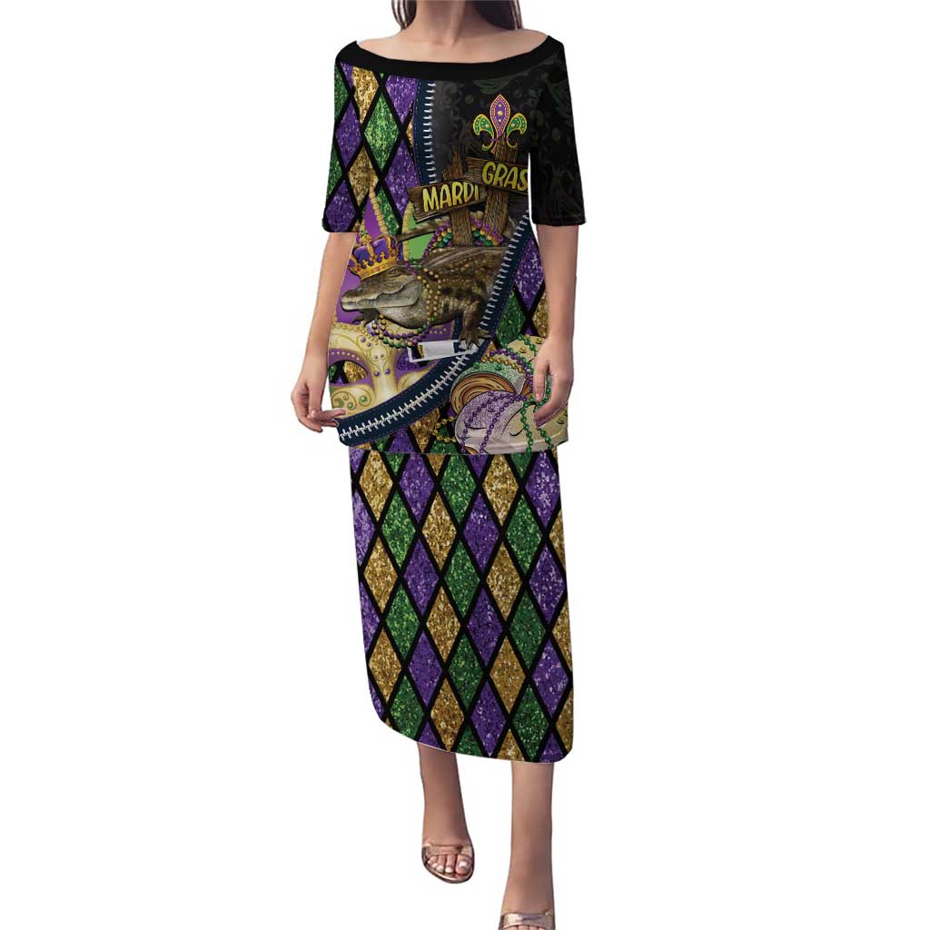 Personalized Mardi Gras Alligator Puletasi Colorful Zipper Stylized