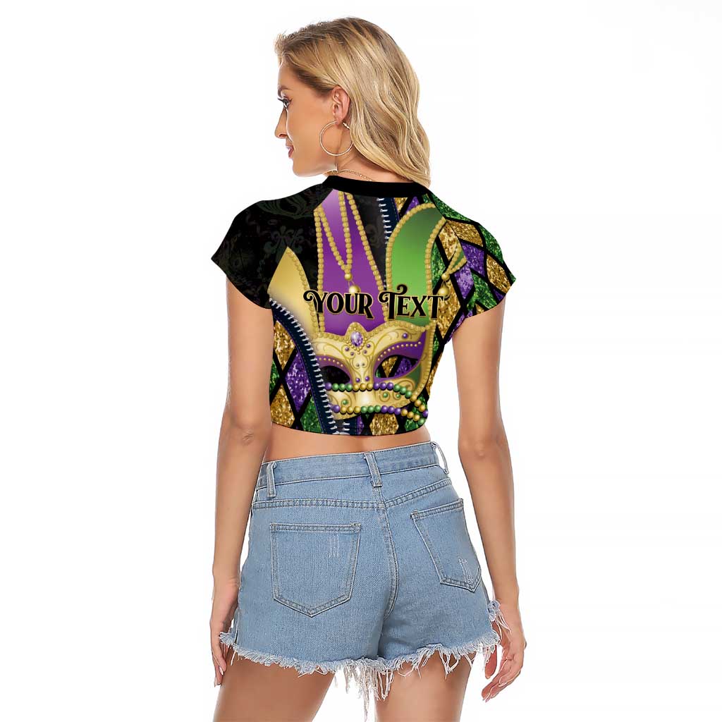 Personalized Mardi Gras Alligator Raglan Cropped T Shirt Colorful Zipper Stylized