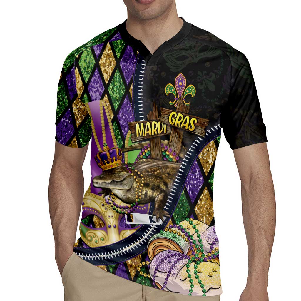 Personalized Mardi Gras Alligator Rugby Jersey Colorful Zipper Stylized