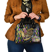 Mardi Gras Alligator Shoulder Handbag Colorful Zipper Stylized
