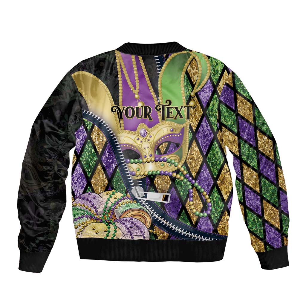 Personalized Mardi Gras Alligator Sleeve Zip Bomber Jacket Colorful Zipper Stylized