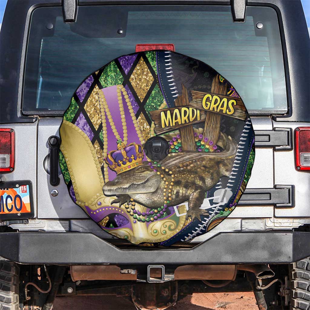 Mardi Gras Alligator Spare Tire Cover Colorful Zipper Stylized