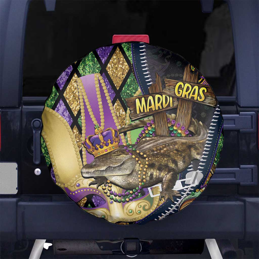 Mardi Gras Alligator Spare Tire Cover Colorful Zipper Stylized